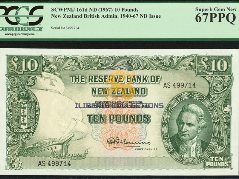 New Zealand 10 Pounds 1940-67.