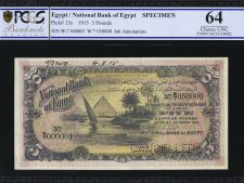 Egypt National Bank of Egypt £5 6.10.1915 Pick 13s Specimen